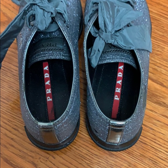 Prada Paillettes Sequin Cap Toe Sneakers Aqua - Picture 6 of 7